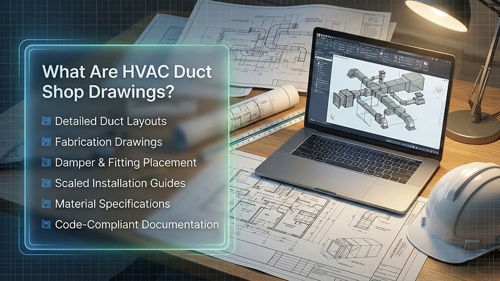 HVAC duct shop drawing on laptop screen